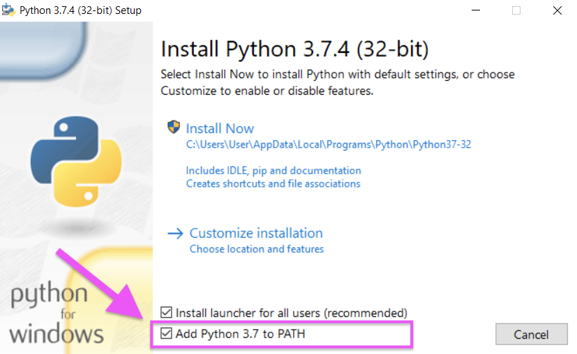 Screen shot of python install setup