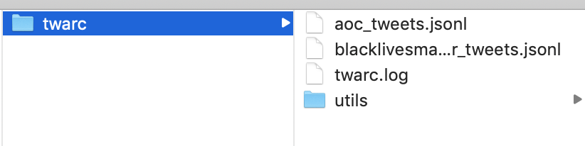 Screenshot of twarc folder with utils