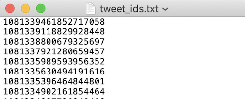 Screen shot of tweet ids txt file